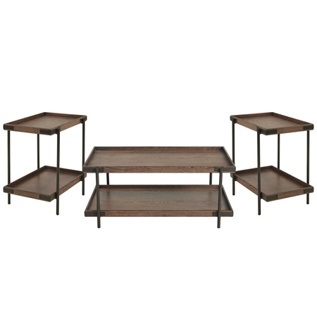 ALATERRE FURNITURE Kyra 3-Piece Oak and Metal Living Room Set with Two 27" Side Tables and 42"L Coffee Table ANKY01111RBG
